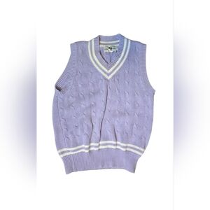 Vintage Preppy Cable Knit Sweater Vest 90s Tennis Club Y2K Cotton Knit Size L